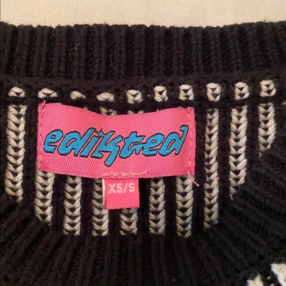 Edikted Striped Black and White Cropped Sweater - Picture 3 of 5